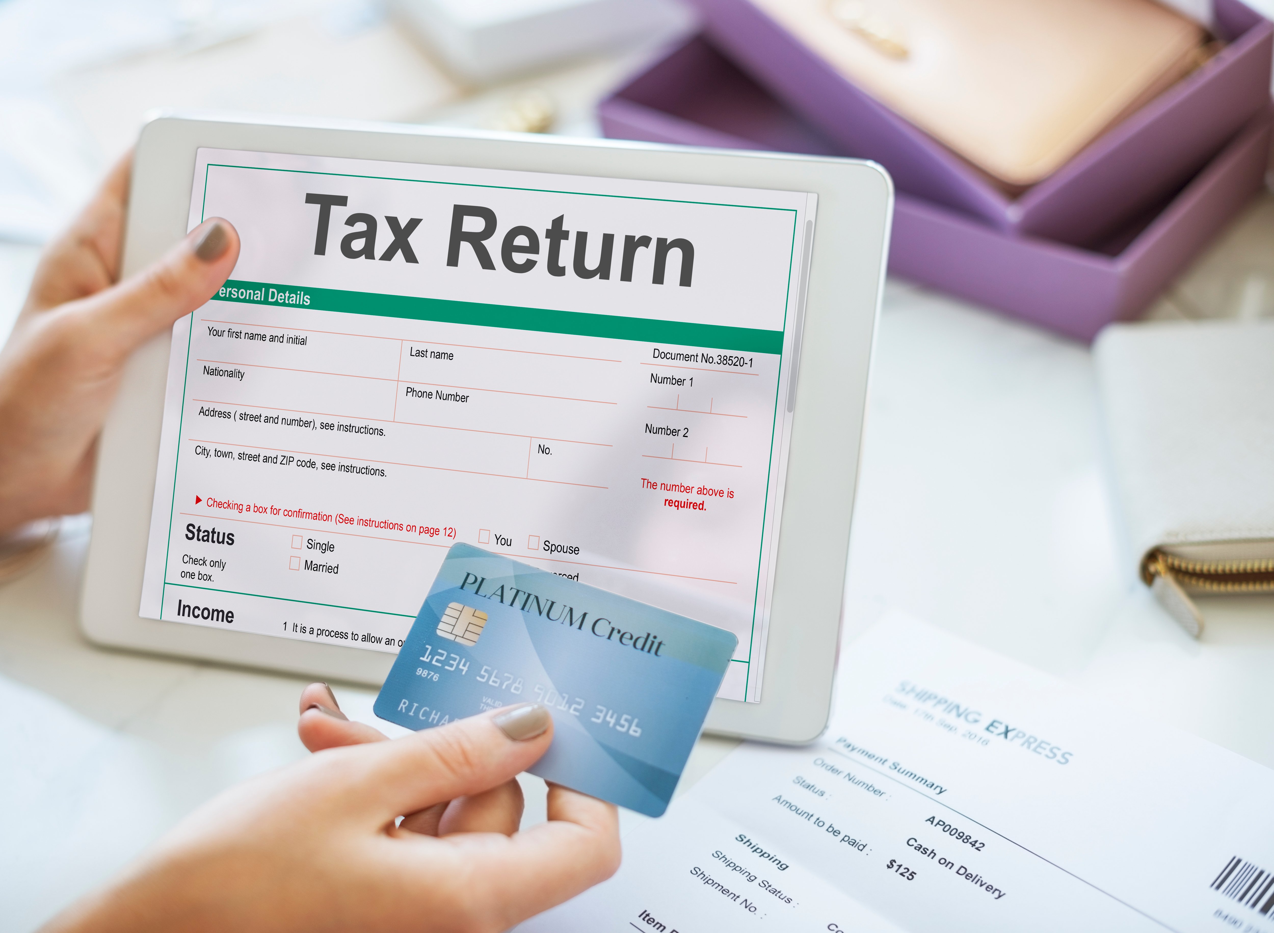 Income Tax Return Deduction Refund Concept