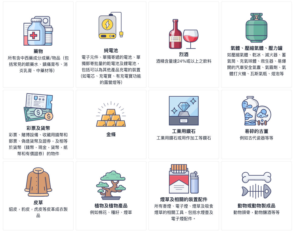 香港寄英國包裹限制：禁運物品